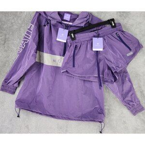 Monat Windbreaker Set Womens Medium Purple 1/2 Zip Pullover Jacket Runner Shorts